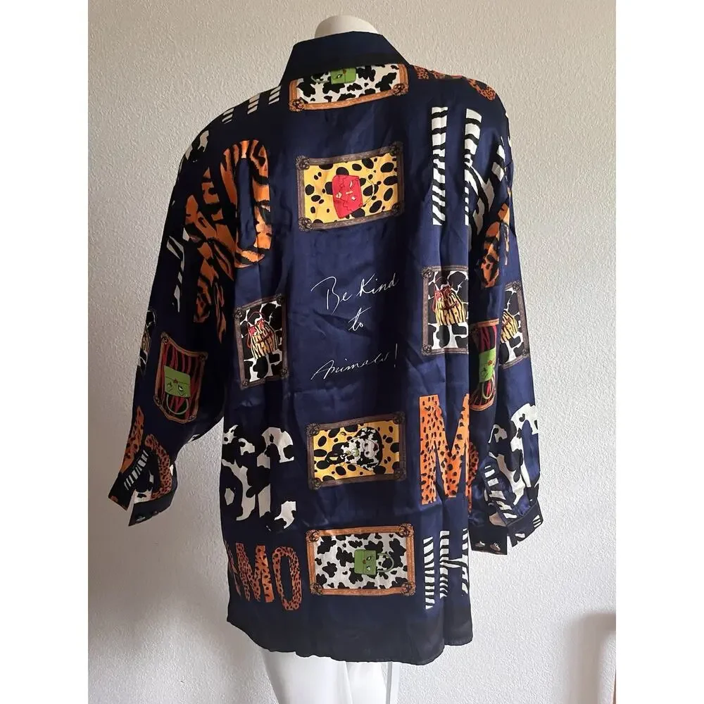 Vintage Massardi Gold Label Silk Shirt M Be Kind to Animals Maximalist 80s 90s